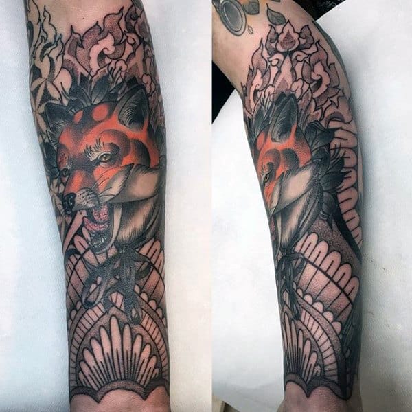 Cunning Orange Fox Tattoo Males Full Sleeves