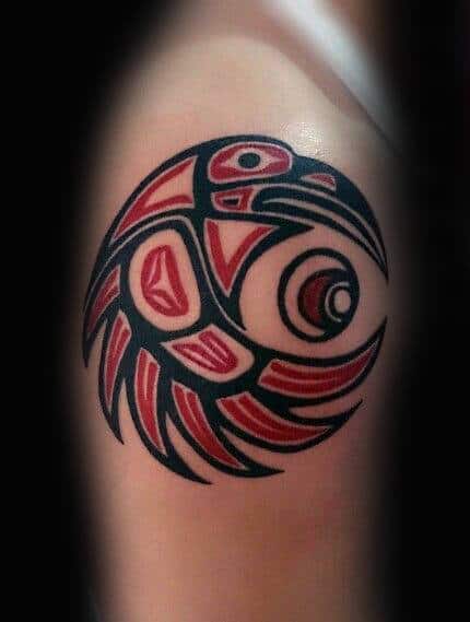 Curled Up Haida Bird Tattoo Male Arms