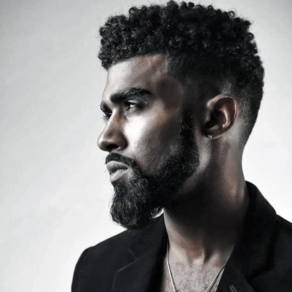 Curly Hair With Medium Beard Style For Black Guys
