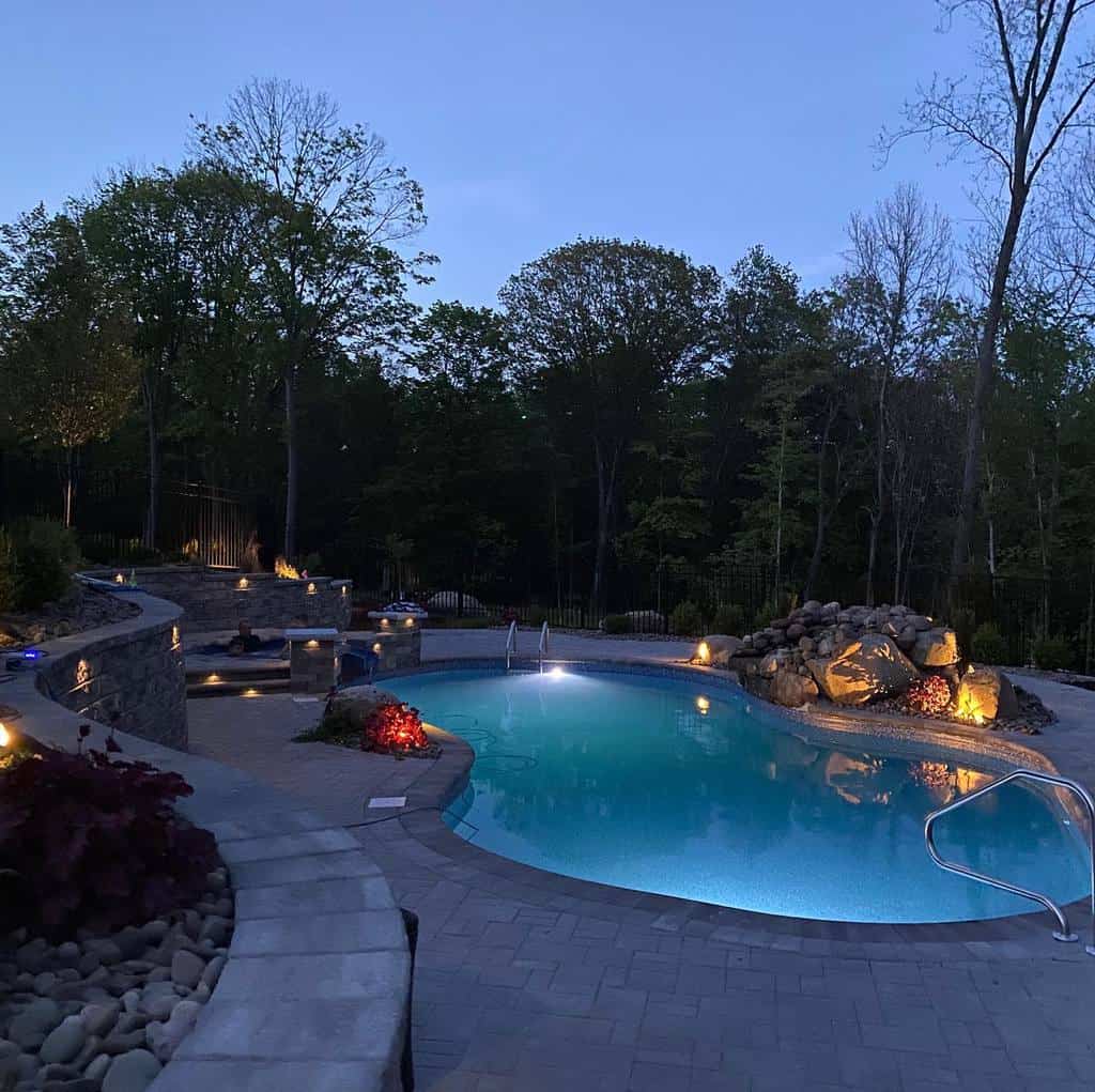 pool paver patio curved wall lights