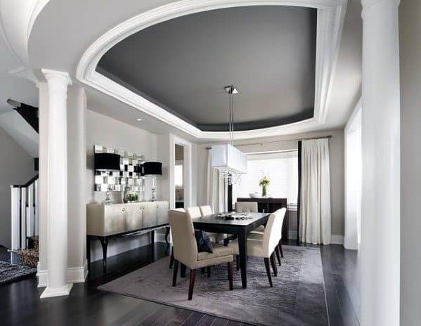 Curved Trey Ceiling Ideas Painted Grey With White Molding