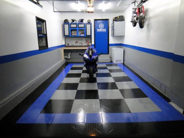 Custom Checkered Garage Flooring With Blue Border
