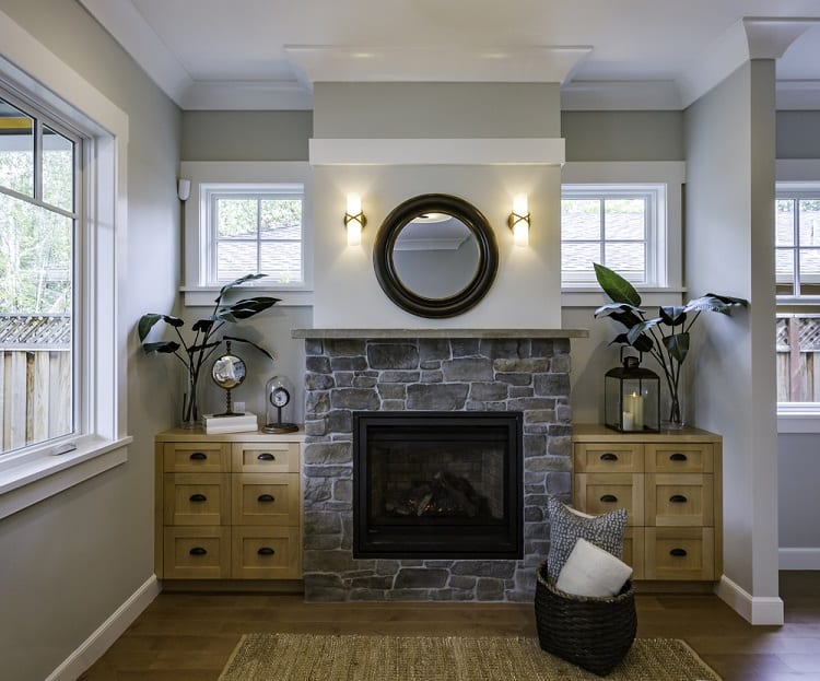stone fireplace in small country style living room