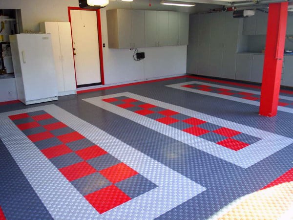 Custom Garage Floor Coverings Red And Grey