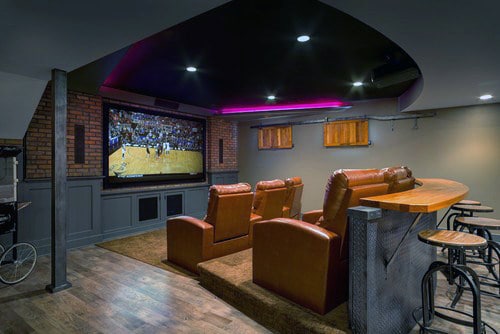 basement movie room large screen tv bar