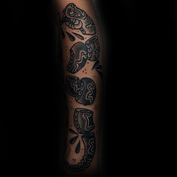 Cut Up Join Or Die Snake Male Forearm Tattoo Design Ideas