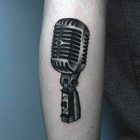 Cute Black Mic Tattoo Mens Forearms