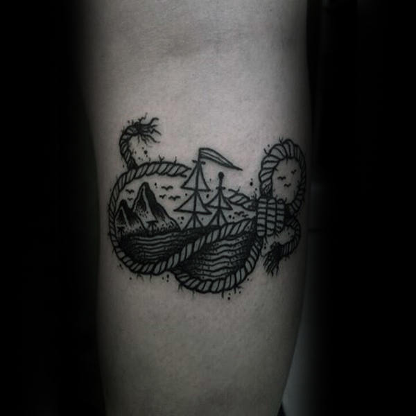 Cute Hill Side Rope Tattoo Male Forearms