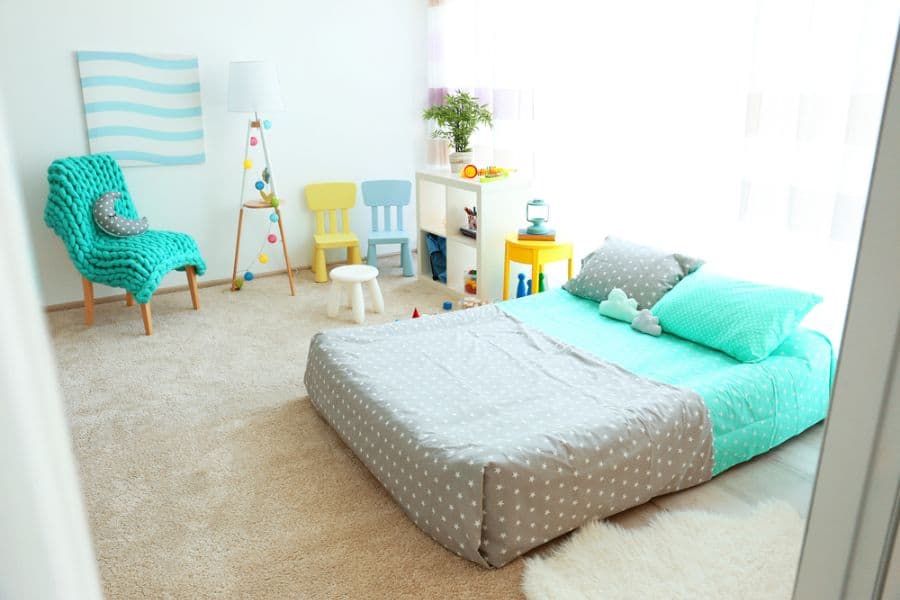 cute kids room platform bed chair and table set