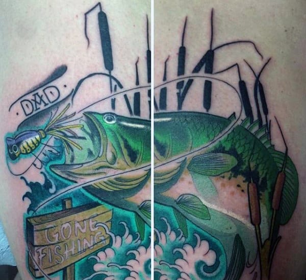 Dad Gone Fishing Bright Tattoo Inspiration For Guy