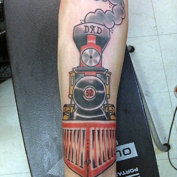 Dad Train Engine Tattoo Male Forearms