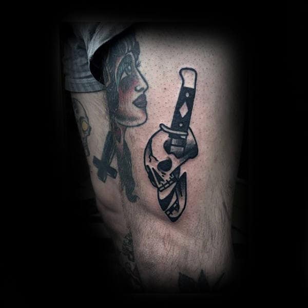 Dagger In Skull Tattoo Male Forearms