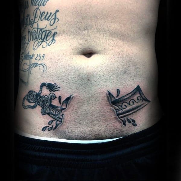 Dagger Puncturing Torso Tattoo Male