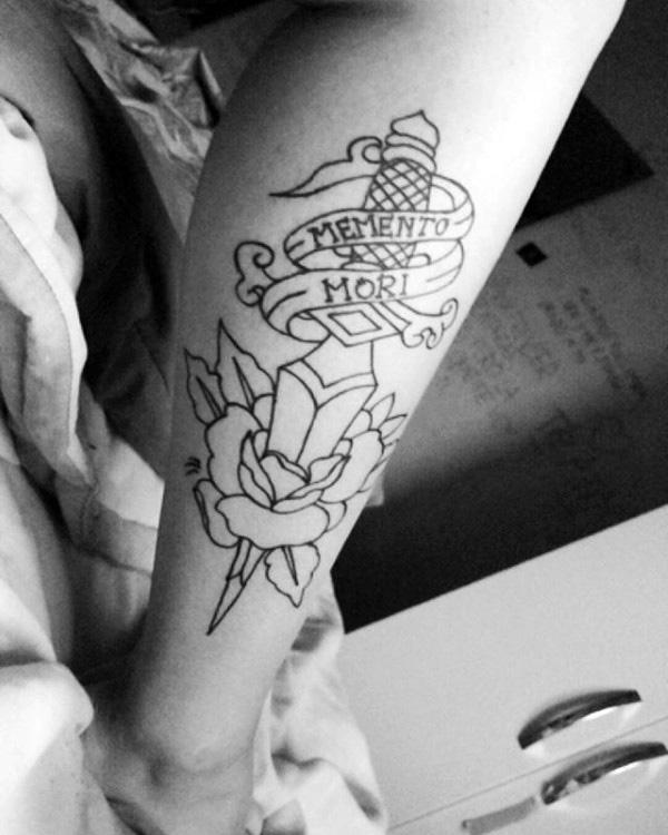 Dagger Through Rose Memento Mori Lower Leg Tattoos For Men