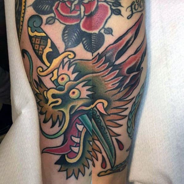Dagger With Dragon Traditional Guys Arm Tattoos
