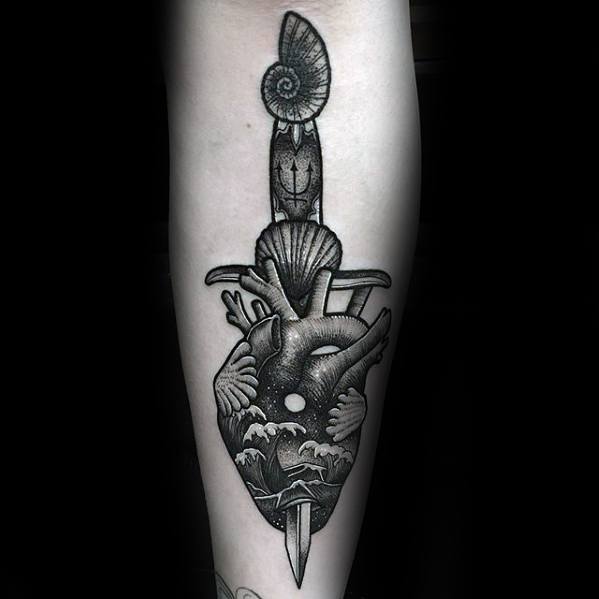 Dagger With Heart Forearm Incredible Tattoo On Men