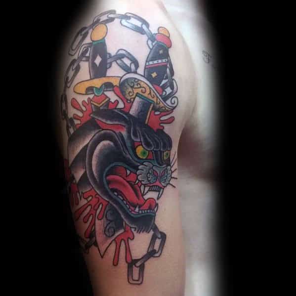 Daggers In Panther Guys Traditional Arm Tattoos