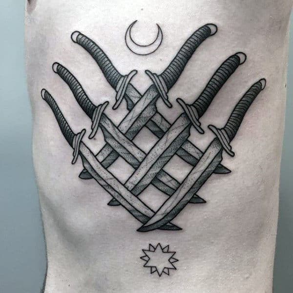 Daggers Six Tattoo Male Chest