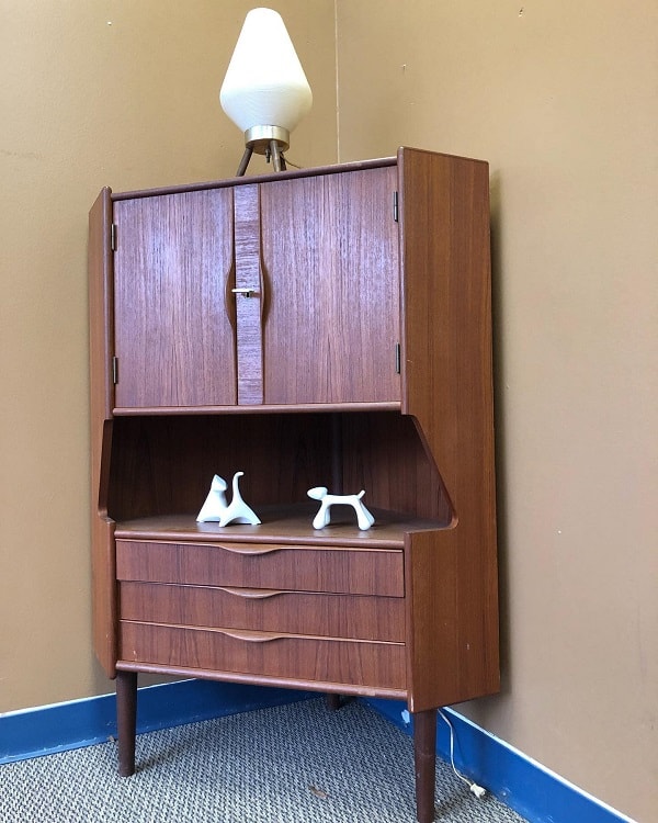 danish teak corner storage cabinet 