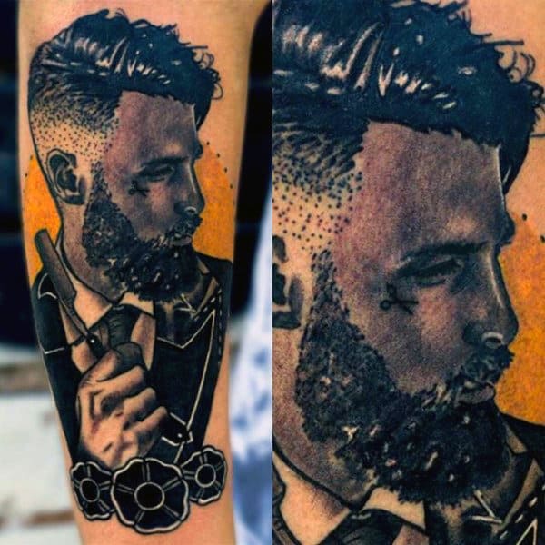 Dapper Mens Barber Tattoo On Arm