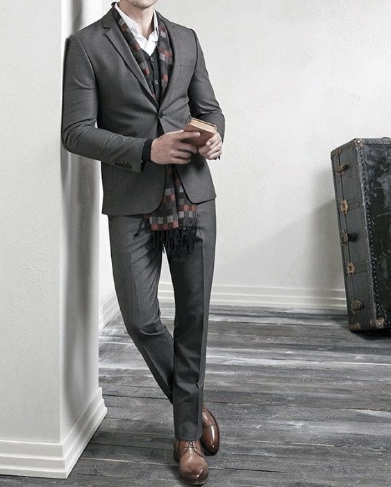 Dapper Mens Charcoal Grey Suit Brown Shoes Styles