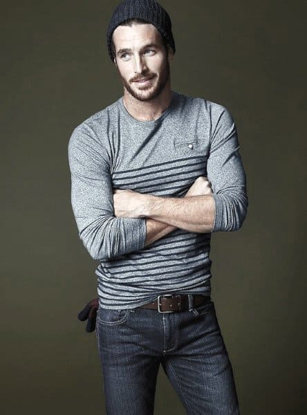 Dapper Mens Fall Outfits Styles Long Sleeve Sweater With Jeans And Brown Belt