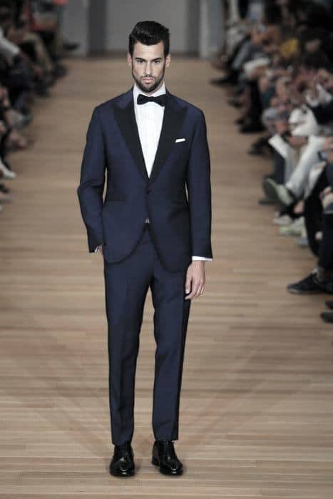 Dapper Mens Navy Blue Suit Tuxedo Black Shoes Styles