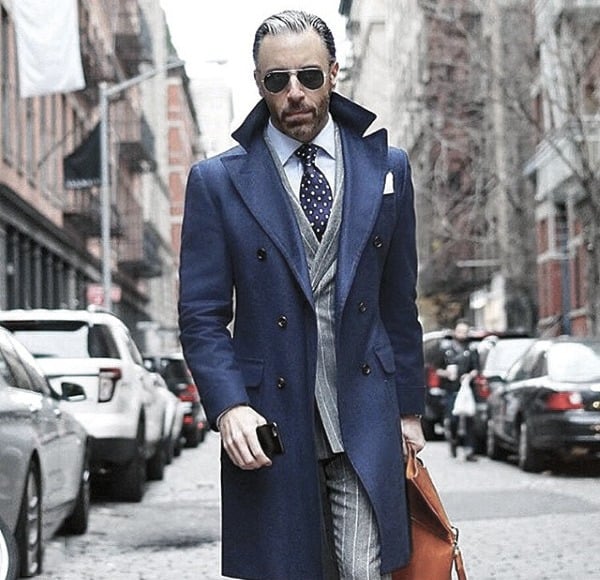 Dapper Mens Trendy Outfits Styles Blue Peacoat With Grey Suit