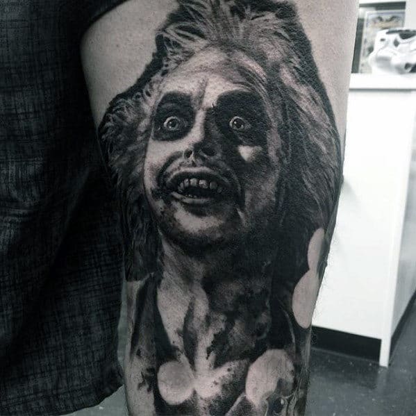 Dark Beetlejuice Mens Thigh Tattoos