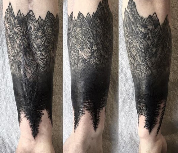 Dark Black Mens Tree Tattoos Forearm