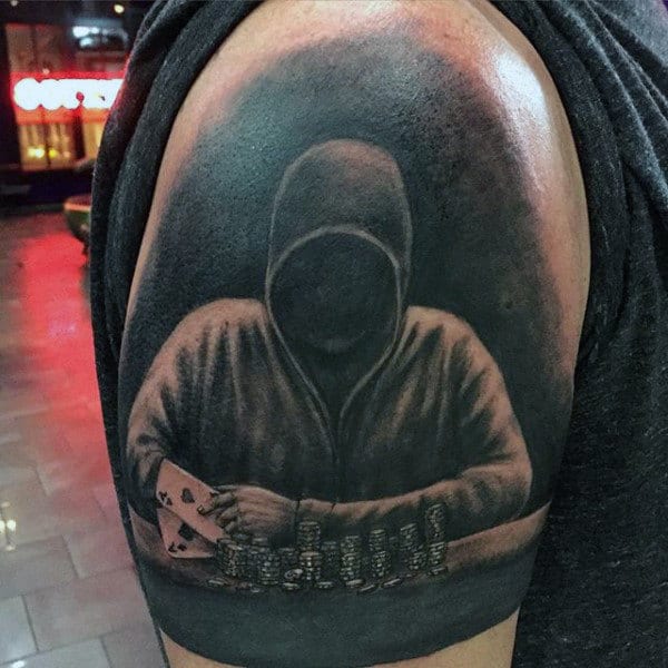 Dark Blackjack Player Guys Playing Card Upper Arm Tattoo