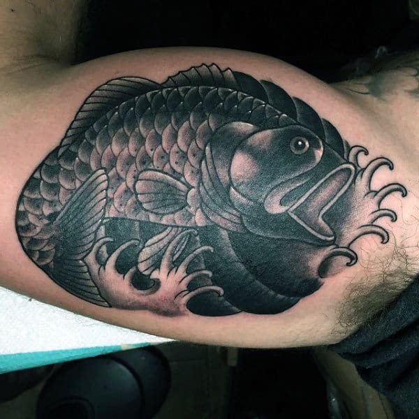 Dark Blackwork Bass Tattoo With Shading On Male
