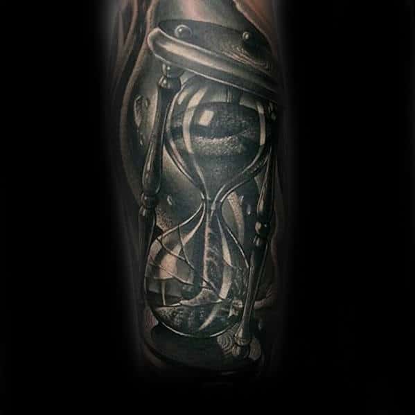 Dark Broken Hourglass 3d Mens Black And Grey Arm Tattoo