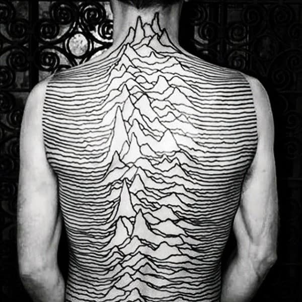 Dark Lines And Peaks Pattern Tattoo Male Full Back