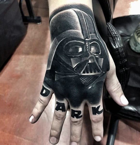 Dark Pitch Black Darth Vader Tattoo Male Hands