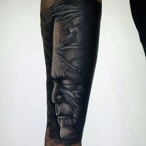 Dark Shaded Frankenstein Full Sleeve Tattoo On Male