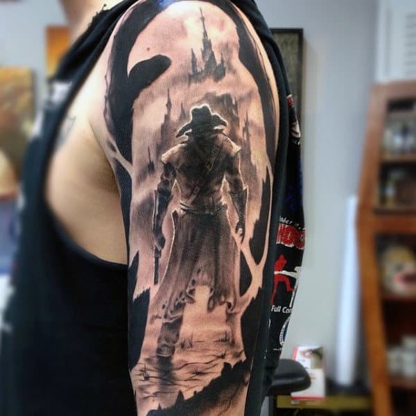 Dark Shaded Horror Western Tattoo Half Sleeve For Men