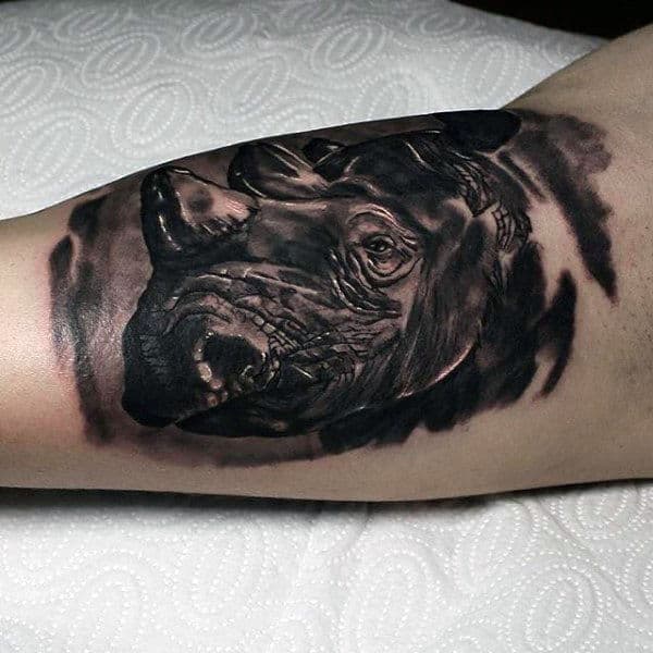 Dark Shaded Rhino Inner Arm Tattoos For Males