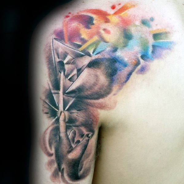 Dark Side Of The Moon Tattoo Ideas For Gentlemen With Watercolor Design On Shoulder And Arm