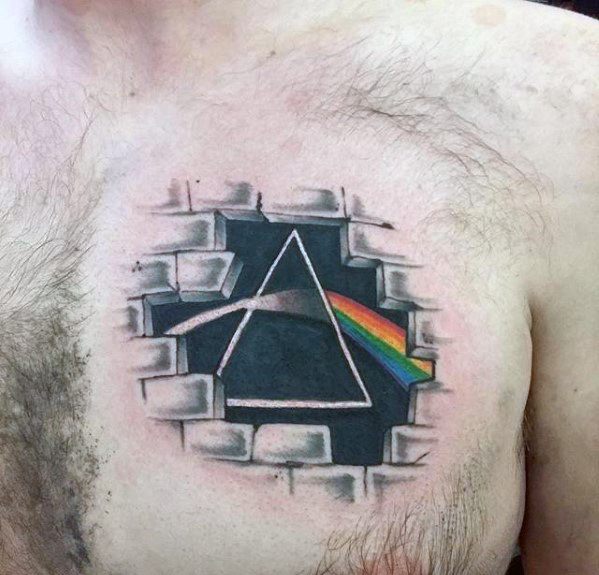 Dark Side Of The Moon Upper Chest 3d Tattoos Guys