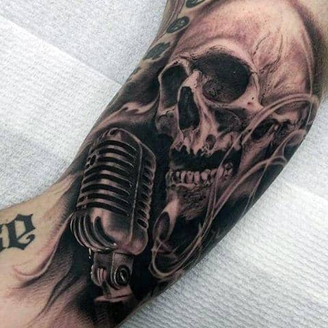 Dark Singing Skull Tattoo On Arms For Men
