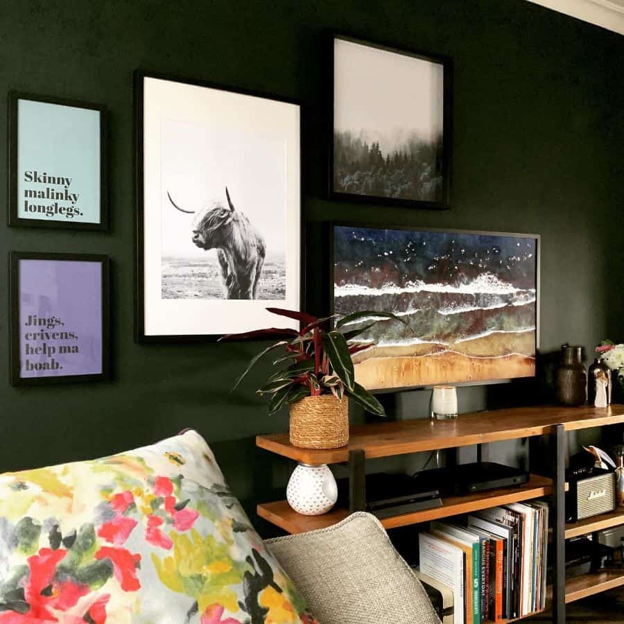 interesting wall art in vintage style living room 