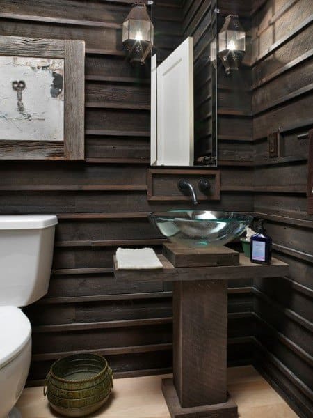 dark wood wainscoting bathroom