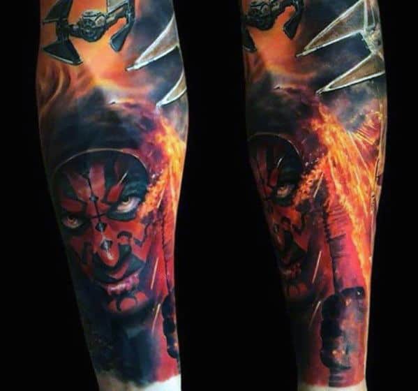 Darth Maul Tattoo Design On Man Full Arm Sleeve