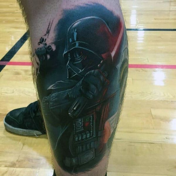 Darth Vader And Light Saber Tatto Male Legs