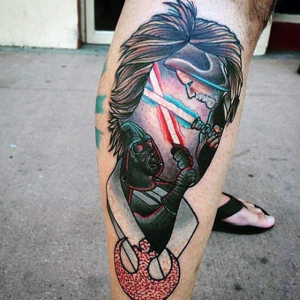 Darth Vader Mens Abstract Lightsaber Star Wars Leg Tattoo