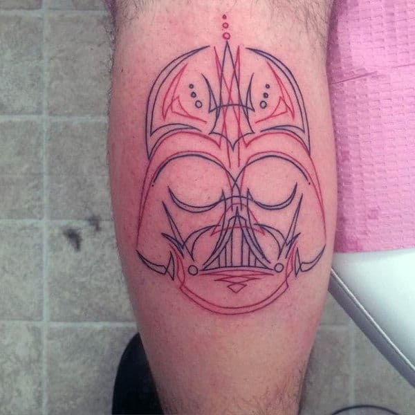 Darth Vader Themed Pinstripe Mens Leg Calf Tattoos