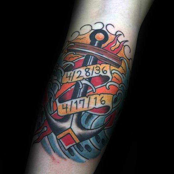 Dates Traditional Anchor Memorial Mens Tattoos