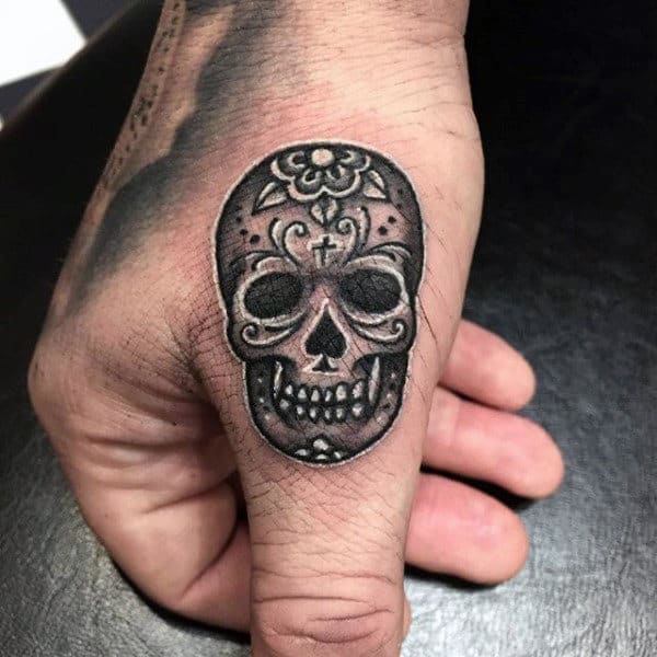 Day Of The Dead Guys Thumb Skull Tattoo