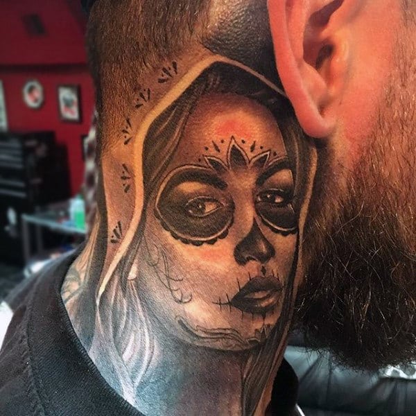 Day Of The Dead Lady With Masked Eye Mens Neck